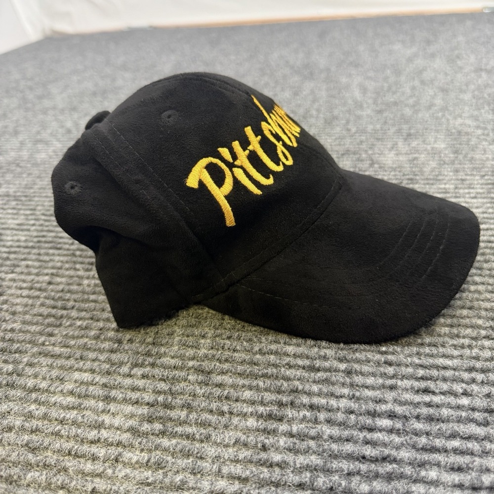 New Pittsburgh Spellout Stitched Black Suede Hat Adjustable Clasp City Hunter - Picture 3 of 6